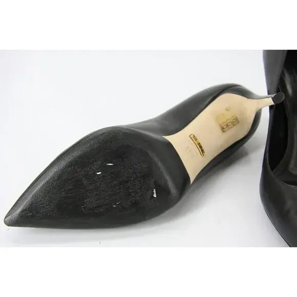 Gucci Black Leather Brooke Pointy Toe Heel Pumps Size 38.5 New $635 Women's